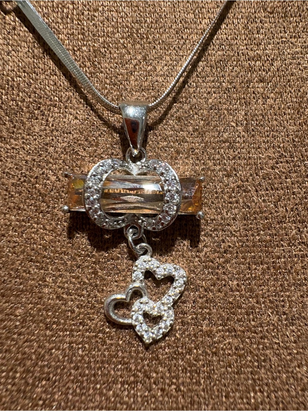 Sterling Silver Heart Drop Pendant Necklace with Golden Citrine Accents